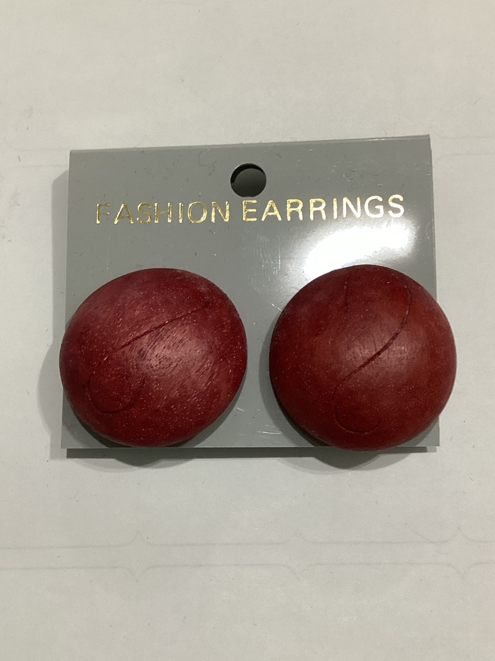 Round Red Wood clip on Earrings‎ — Classic Statement Pair